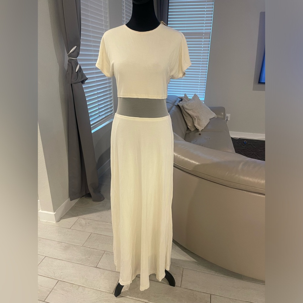 NWT Y2K Chetta B Saks fifth $240 sheer mid belly slinky stretch maxi dress US 10 - Picture 2 of 11